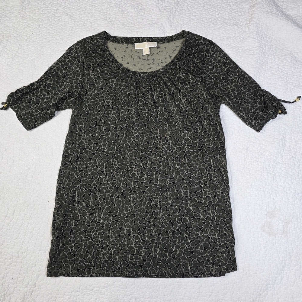 Michael Kors Women Green GINKGO LEAF Crewneck Short Sleeve